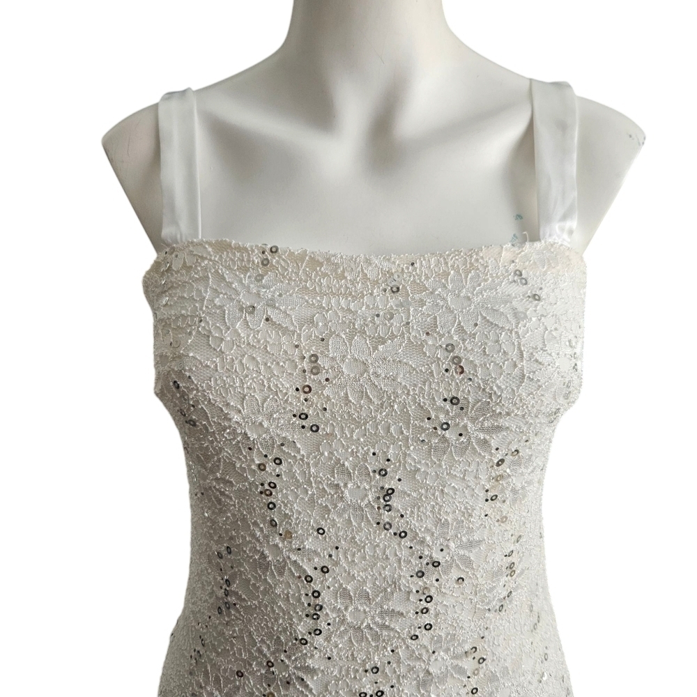 R & M Richards White Sequined Lace Midi Dress Size 6 Wedding Guest Dress - Picture 2 of 11